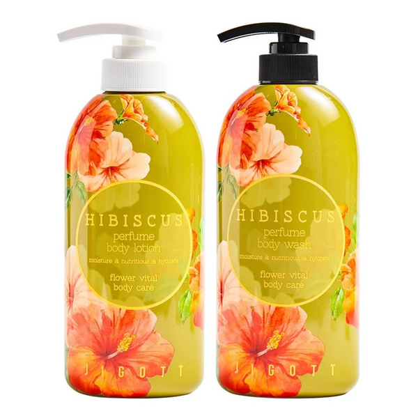 Jigott Hibiscus Perfume Body Wash 25.36 FL OZ / 750ml + Hibiscus Perfume Body Lotion 16.9 FL OZ / 500ml