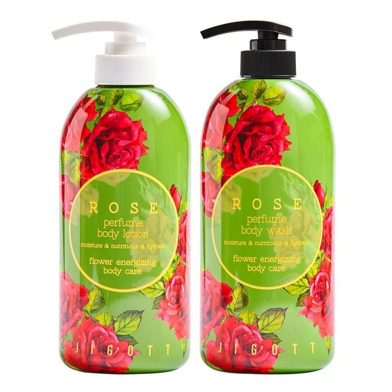 Jigott Rose Perfume Body Wash 25.36 FL OZ / 750ml + Rose Perfume Body Lotion 16.9 FL OZ / 500ml