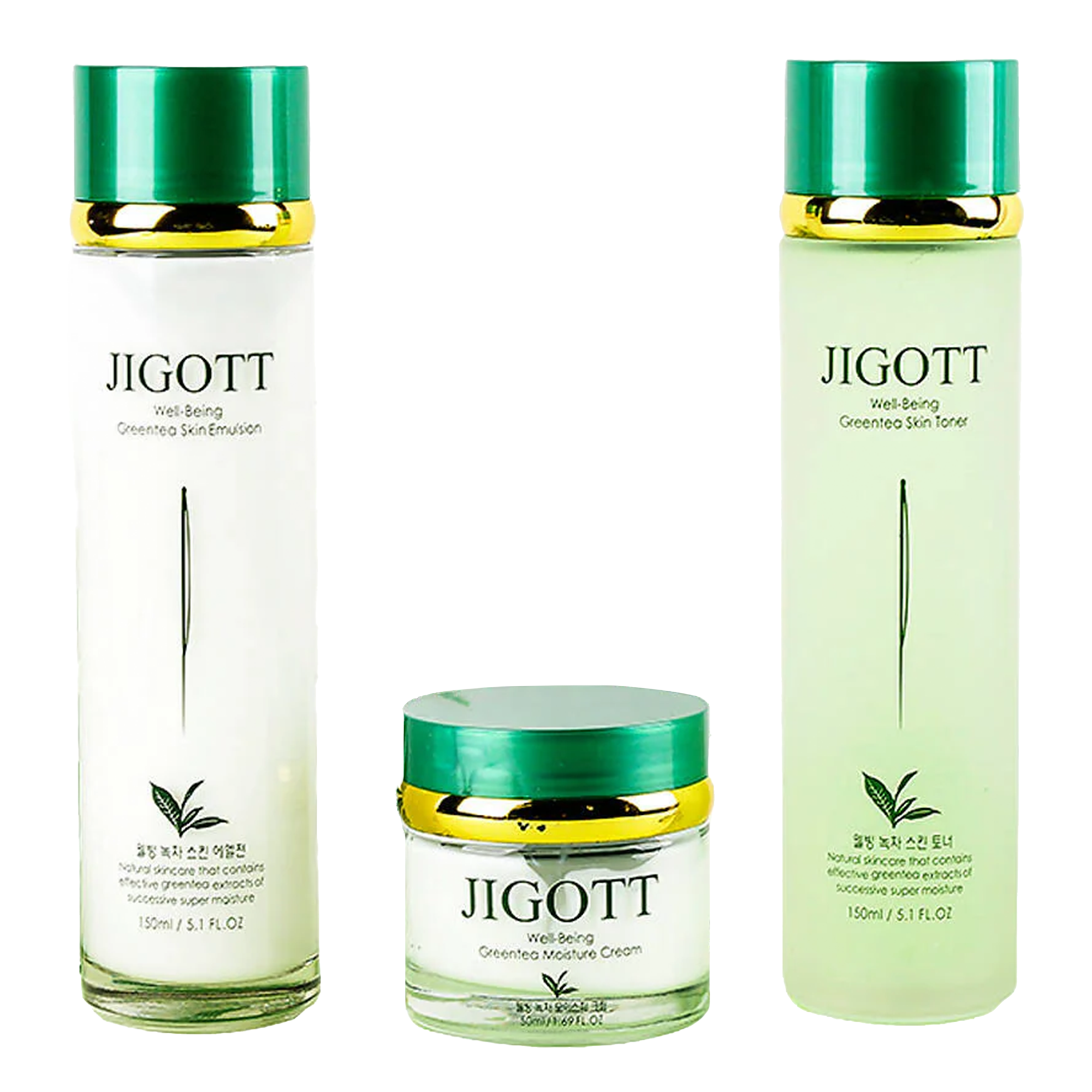 Jigott Well-Being Green Tea Skincare 3 Set - Toner, Emulsion, Cream Se ...