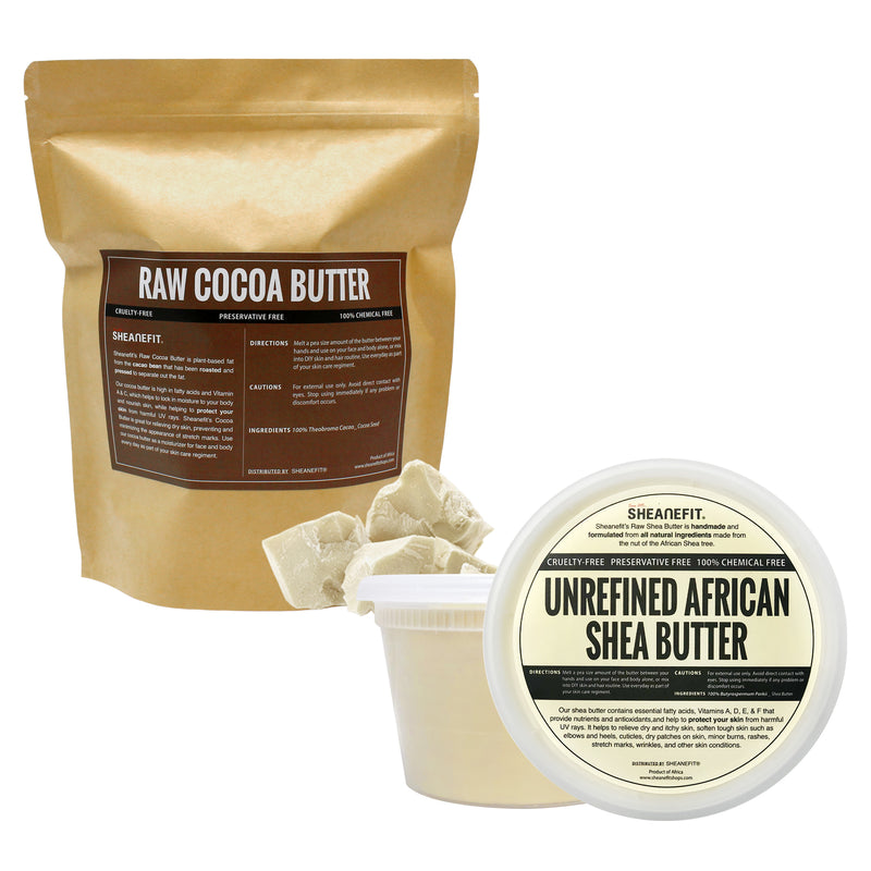 Sheanefit Raw Unrefined Shea Butter 16oz & Raw Natural Chunk Cocoa Butter 16oz