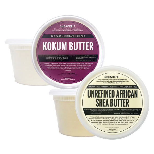 Sheanefit Unrefined Ivory Shea Butter and Raw Kokum Butter 16oz Set