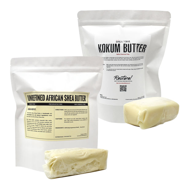 Sheanefit Raw Unrefined Shea Butter 1LB Bar & Raw Kokum Butter 1LB Bar