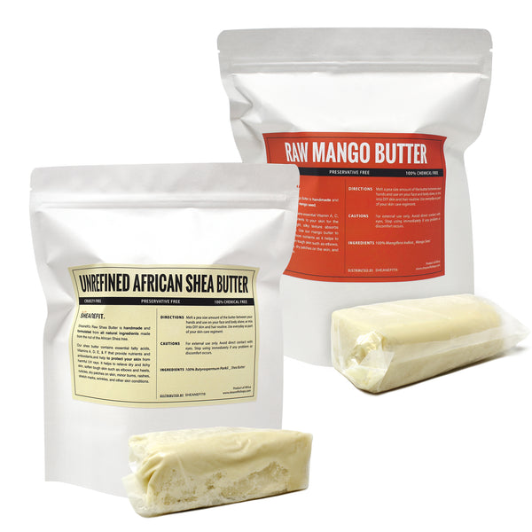 Sheanefit Raw Unrefined Shea Butter 1LB Bar & Raw Mango Butter 1LB Bar