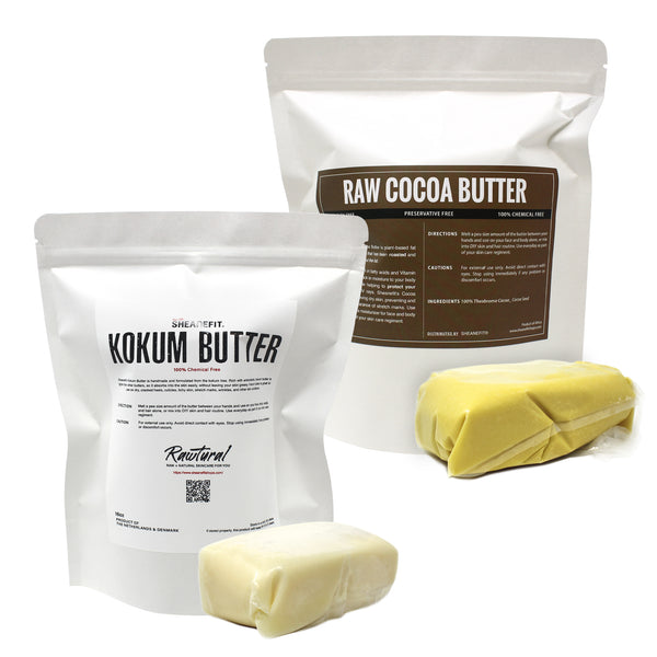 Sheanefit Raw Cocoa Butter 1LB Bar & Raw Kokum Butter 1LB Bar