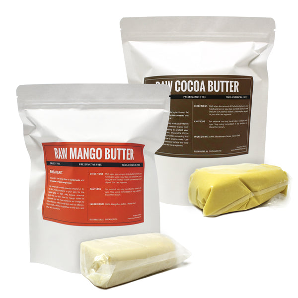 Sheanefit Raw Mango Butter 1LB Bar & Raw Natural Cocoa Butter 1LB Bar