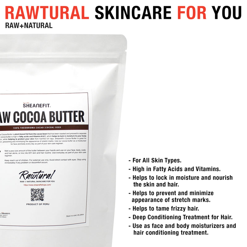 SHEANEFIT Raw Chunk Cocoa Butter - 16 oz Pouch