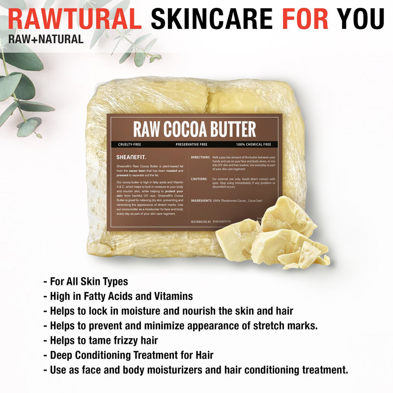 Sheanefit Raw Unrefined Shea Butter 16oz & Raw Natural Chunk Cocoa Butter 16oz