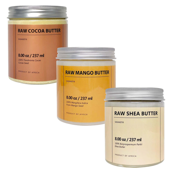 Sheanefit Unrefined Ivory Shea Butter, Raw Cocoa Butter & Raw Mango Butter Set