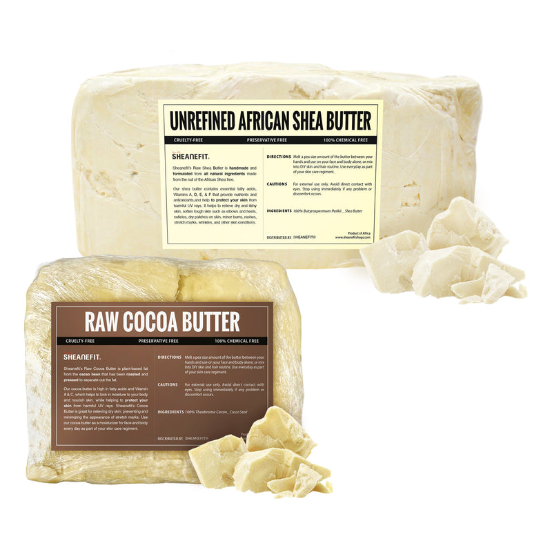 Sheanefit Raw Unrefined Shea Butter 5LB Bar & Raw Natural Cocoa Butter 5LB Bar