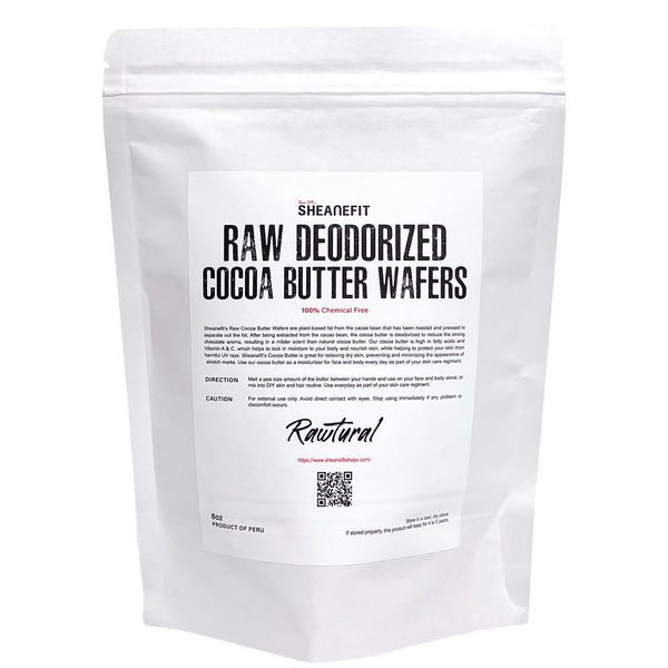 SHEANEFIT Raw Deodorized Cocoa Butter Wafers In A Pouch - 8oz