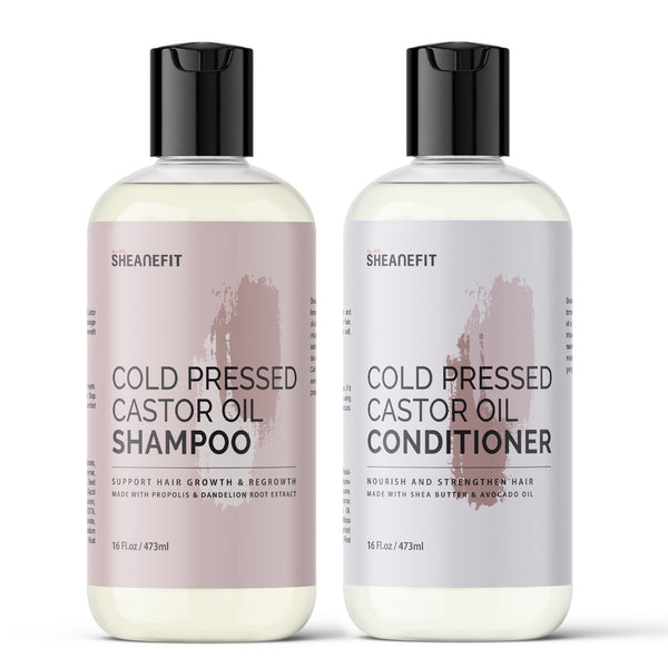 SHEANEFIT Cold Pressed Castor Oil Shampoo & Conditioner Set - 16 Oz
